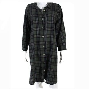Zara Green Plaid Button Down Shirt Dress